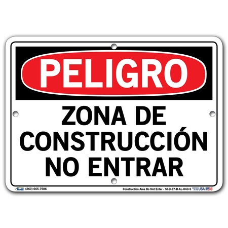 Vestil Aluminum Sign, 9-1/2" Height, 12-1/2" Width, Aluminum, Rectangle, Spanish SI-D-37-B-AL-040-S